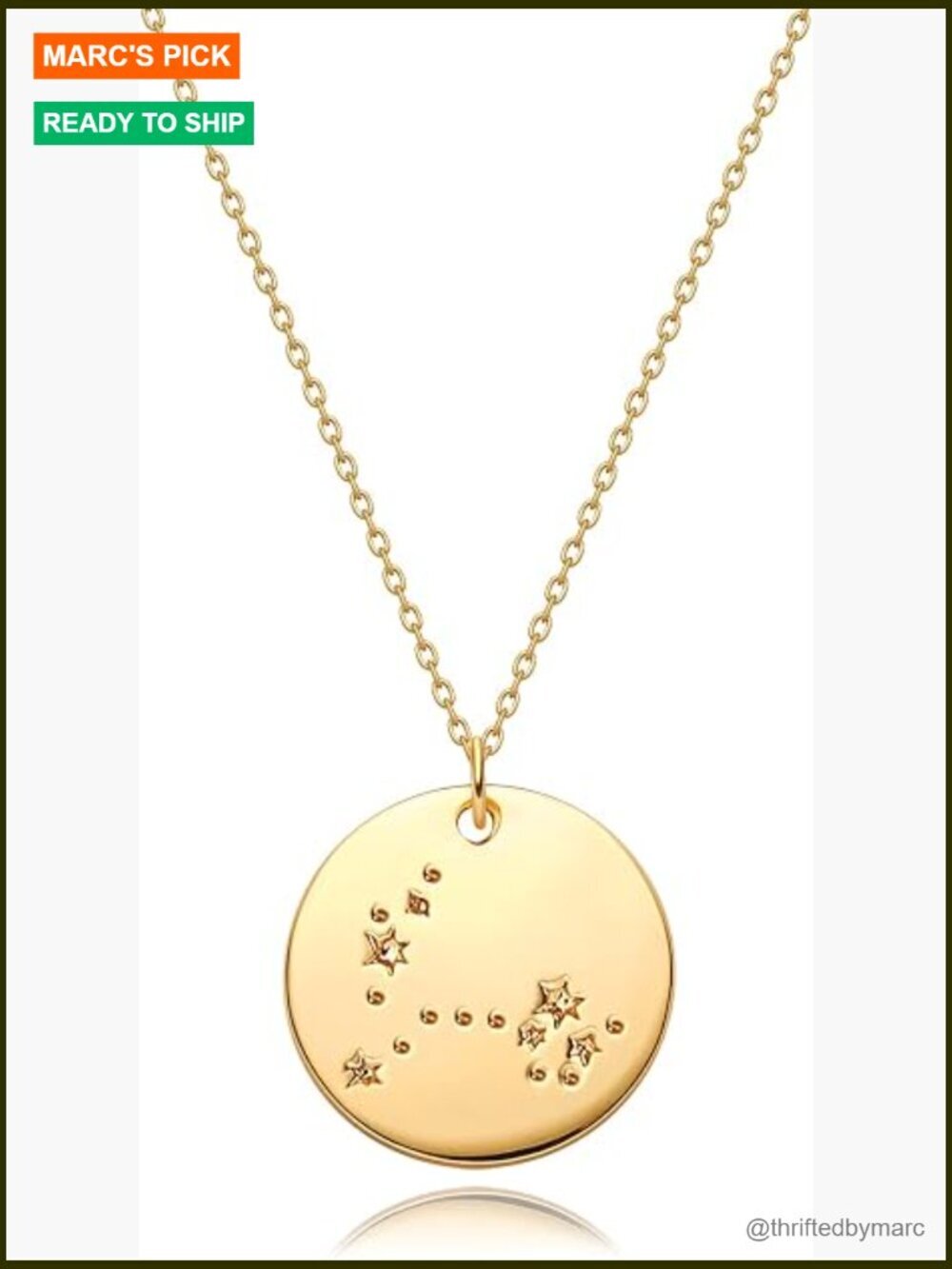Gold Zodiac Constellation Coin Disc Pendant Necklace 18k Plated